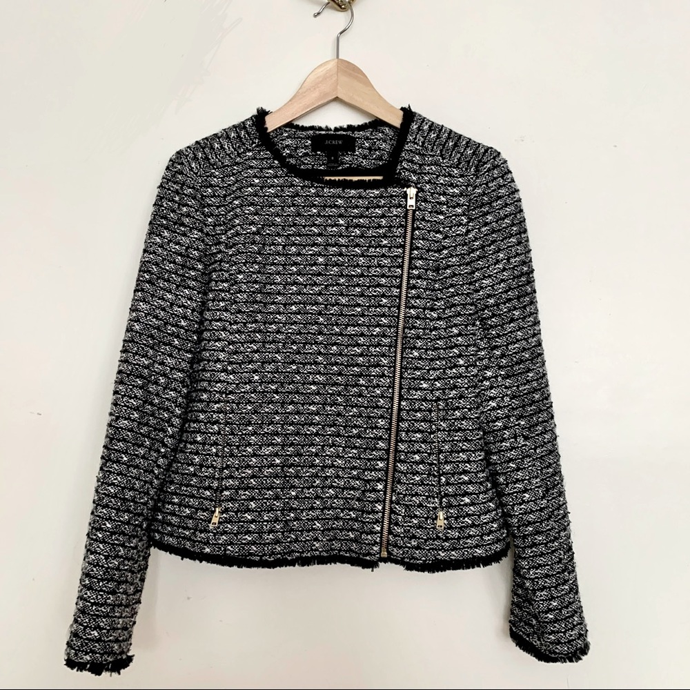Jcrew Cropped Tweed Moto Jacket